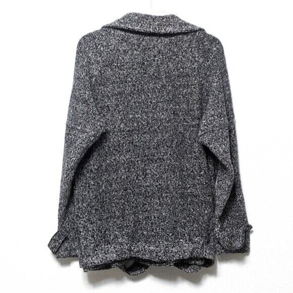 $169 Free People Slouchy Moto Jacket - Belted Trench Pea Coat Black Tweed SMALL - Picture 6 of 9